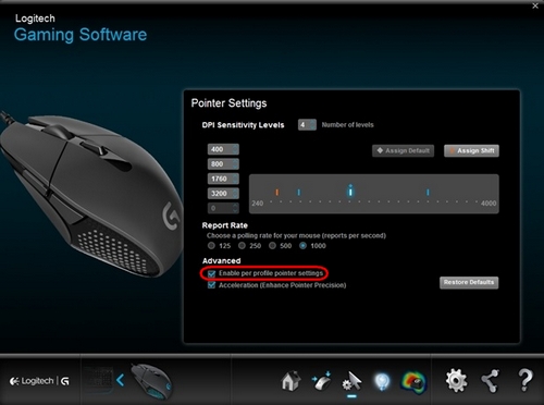 Pointer settings window