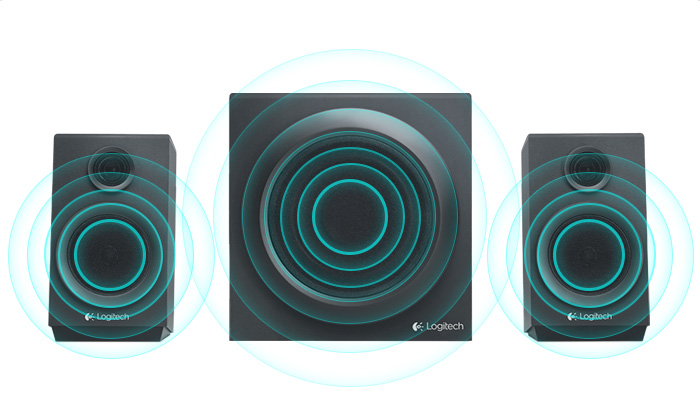 Left and right satelites on either side of subwoofer
