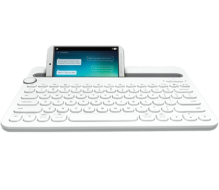 Bluetooth Multi-Device Keboard K480, full view with a tablet