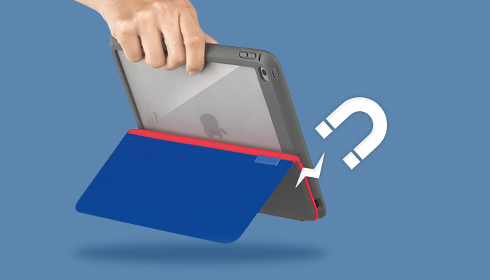 Magnets hold iPad stand in place
