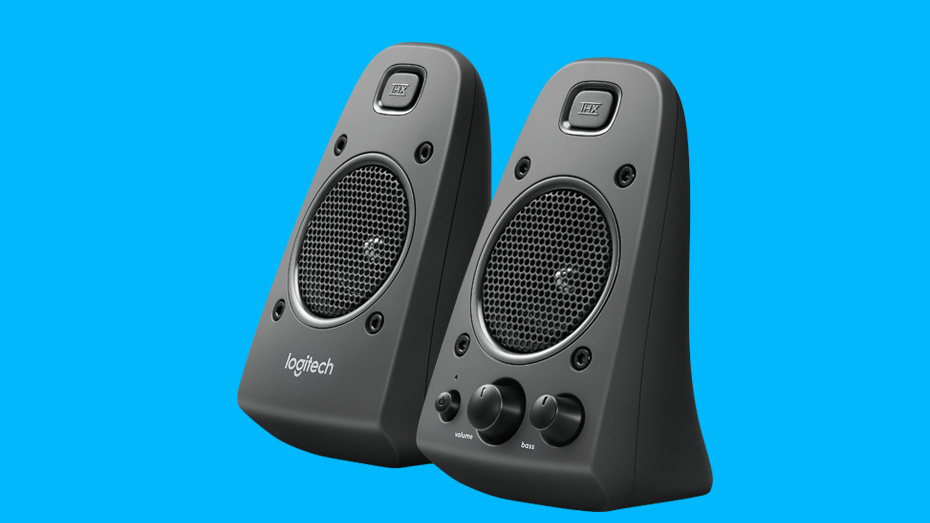 Side view of Z625 Powerful THX Sound Speakers on Blue background