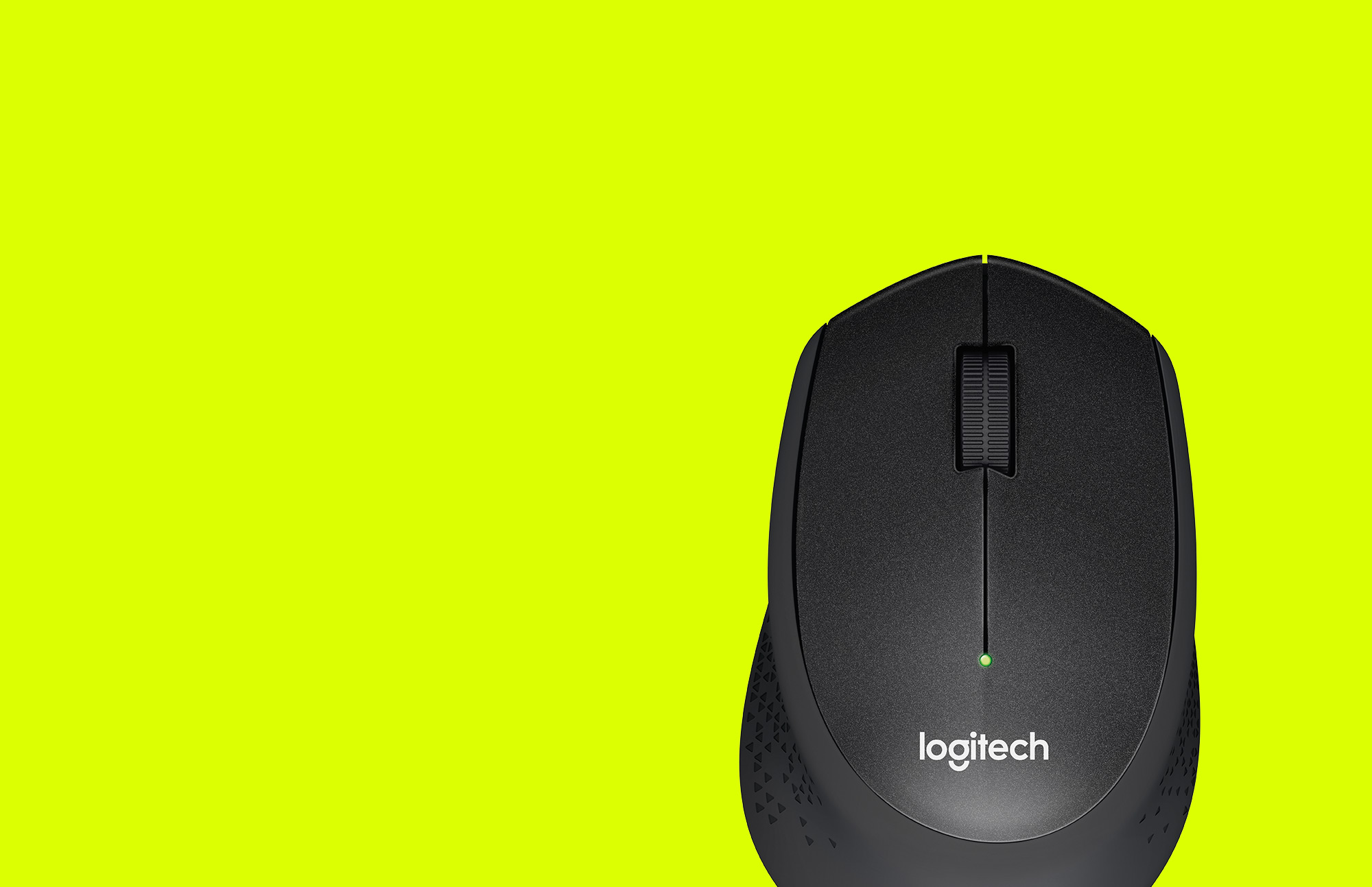 Birds eye view of M330 mouse with yellow background