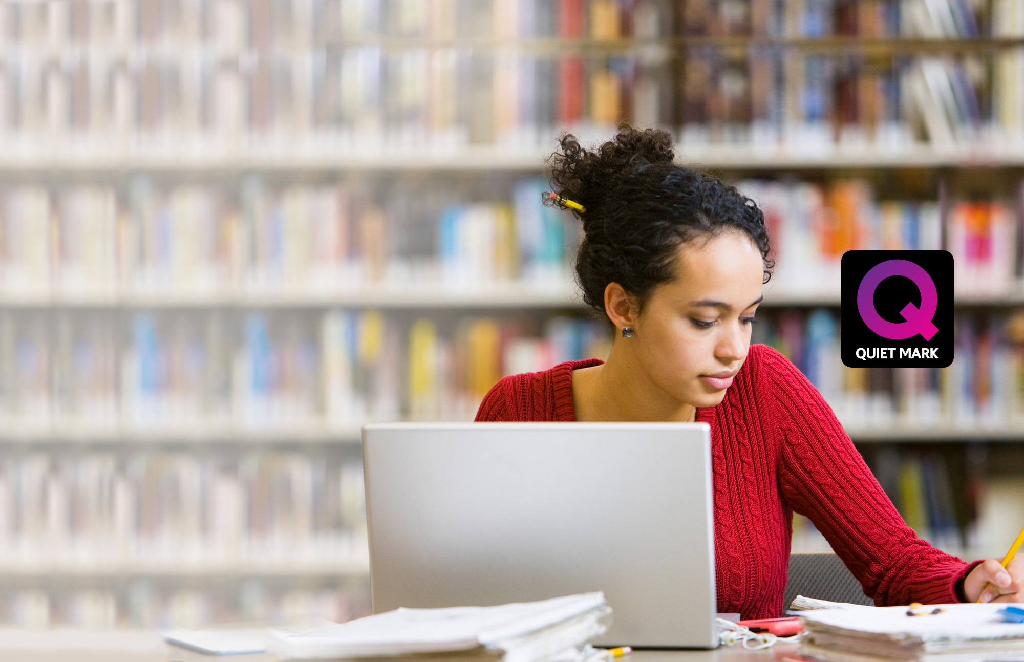 Woman at Computer in Library