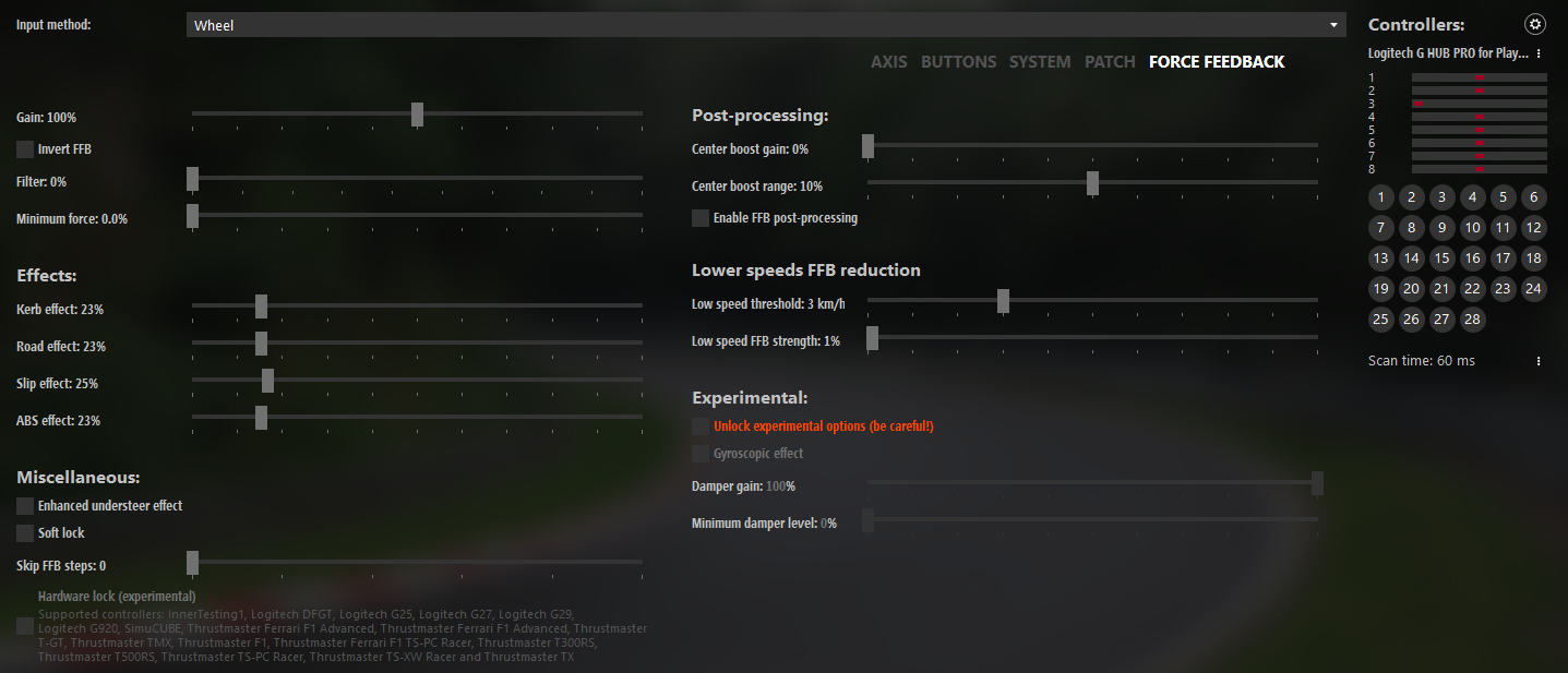 Assetto Corsa Competizione Logitech G920 FFB Settings 