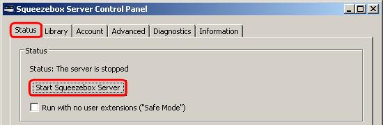 SqueezeboxServer_Windows_ControlPanelStatusTabStartServer.jpg
