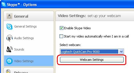 Skype webcam settings
