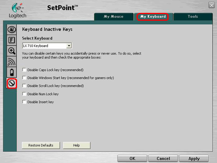 disable keys