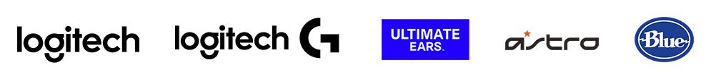 Logo of Logitech, Logitech G, Ultimate Ears, ASTRO and Blue