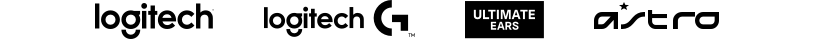 Logo of Logitech, Logitech G, Ultimate Ears and ASTRO