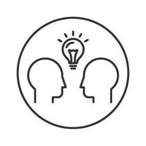 2 heads and a lightbulb icon