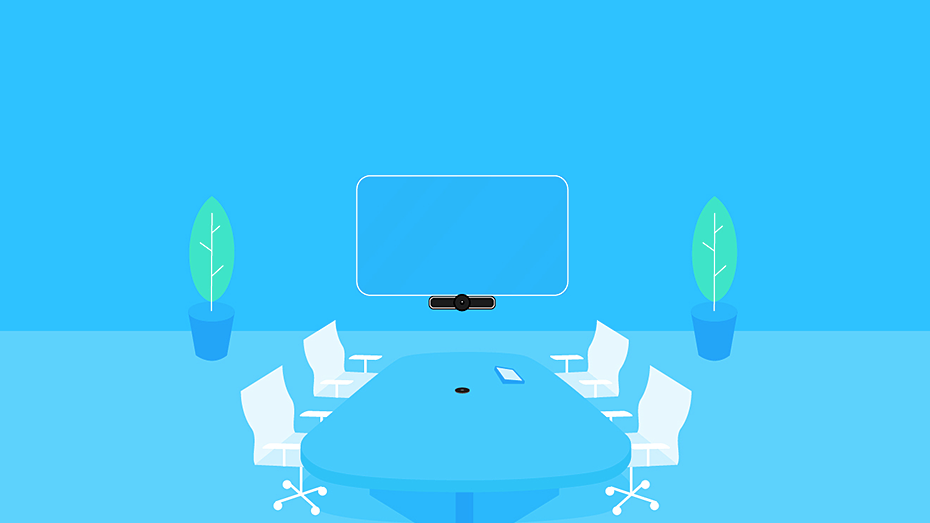 Graphic of meeting room with video conferencing setup