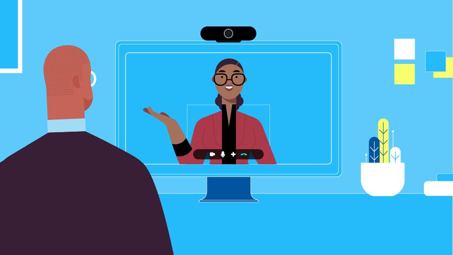 drawing of woman attending a videoconference
