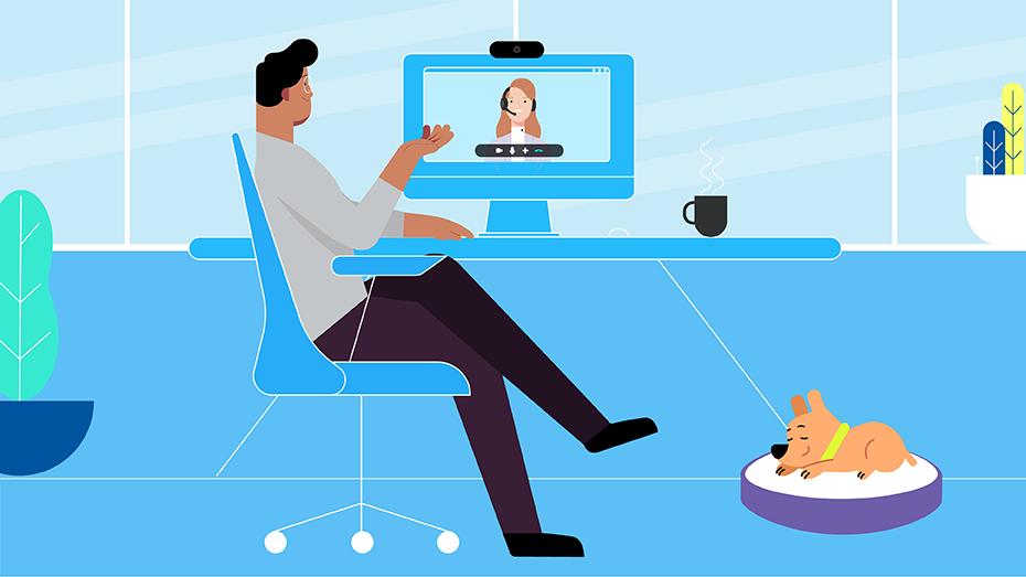 A man and woman in video conferencing with logitech products