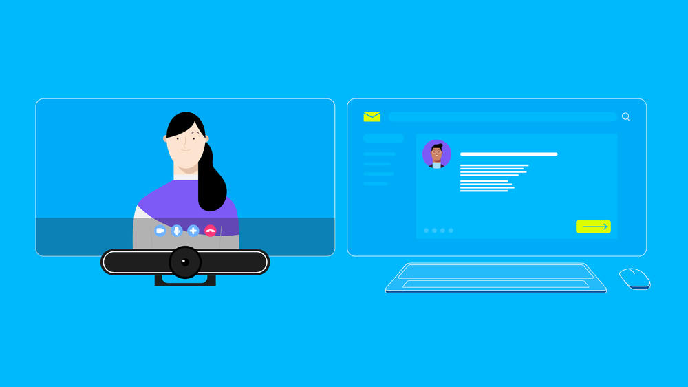 Grafische afbeelding van een overzicht van videovergaderingen en e-mail