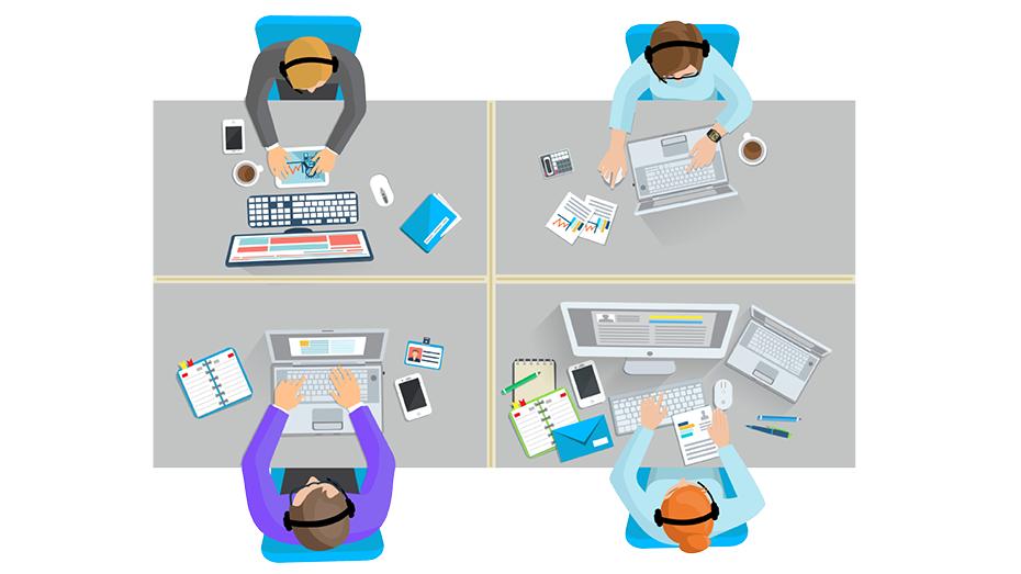 Graphic image of people working at desks