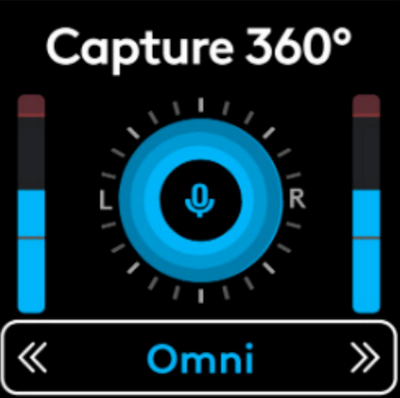 Screen displaying "Omni" selected, with a mic icon in the middle and blue shaded region all around the mic.