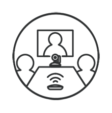 Drawing of people video conferencing